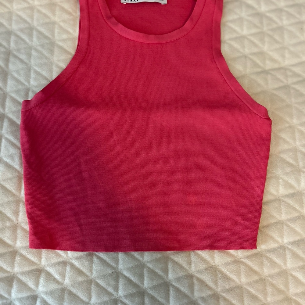 🛍️ Zara Pink Sleeveless Stretchy Crop Top Small